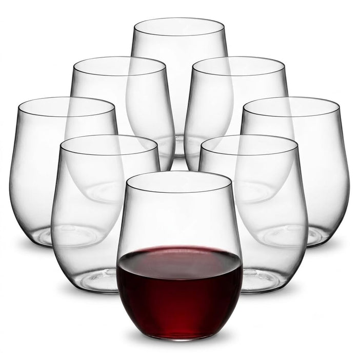 Glownary Stemless Wine Glass, Clear PET Plastic, 8 oz, BPA Free, Hand Wash Only, 64 Count, Round, 3.25 Inch Height