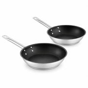 Glownary SS1 Series 2-Piece Induction Ready Stainless Steel Fry Pan Set, 8 and 9.5 Inch, Non-Stick Excalibur Coating, Aluminum Core, Silver, 450°F Oven Safe