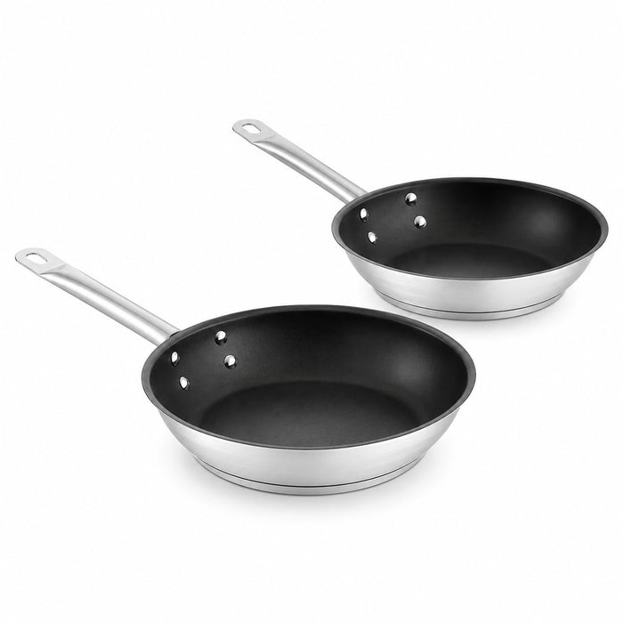 Glownary SS1 Series 2-Piece Induction Ready Stainless Steel Fry Pan Set, 8 and 9.5 Inch, Non-Stick Excalibur Coating, Aluminum Core, Silver, 450°F Oven Safe