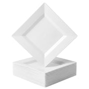Glownary Square Plastic Dinner Plates, White, 10 Inch, Wide Rim, BPA Free, for Events and Weddings, 120 Count