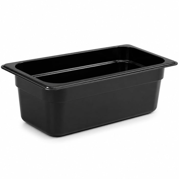 Glownary 1/3 Size Black Polycarbonate Food Pan, 4 Inch Deep, NSF Listed, Stackable, Dishwasher Safe, Rectangle Shape, 12.75 x 7 Inches