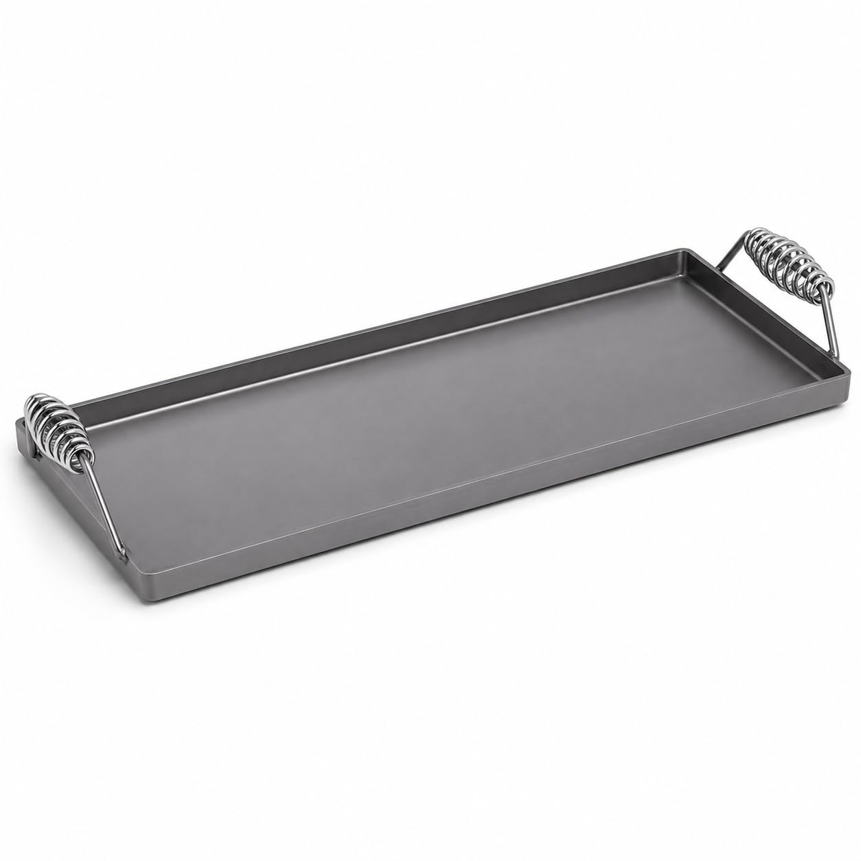 11 x 23 Inch Portable Steel Griddle, Black Rectangle Stovetop Cooking Surface with Heat Resistant Handles, 7 Gauge Polished Steel, Made in USA
