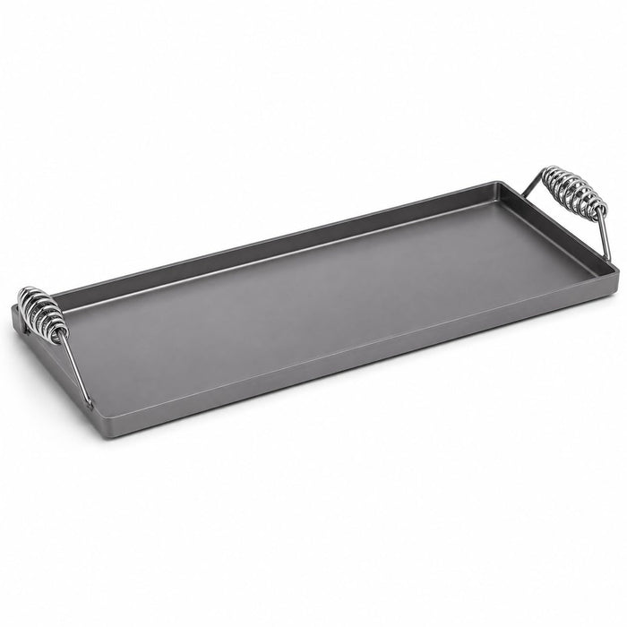 11 x 23 Inch Portable Steel Griddle, Black Rectangle Stovetop Cooking Surface with Heat Resistant Handles, 7 Gauge Polished Steel, Made in USA