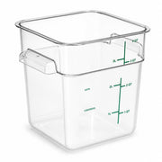Glownary 4 Qt Square Polycarbonate Food Storage Container with Measurement Guides, Clear with Green Graduations, Commercial Grade, 7.1x7.1x7.3 Inches