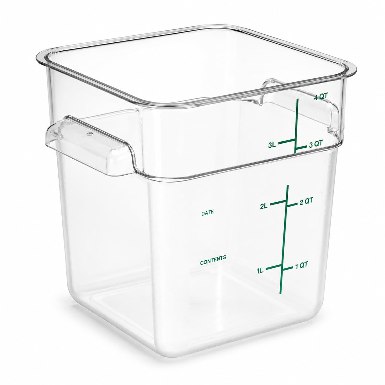Glownary 4 Qt Square Polycarbonate Food Storage Container with Measurement Guides, Clear with Green Graduations, Commercial Grade, 7.1x7.1x7.3 Inches