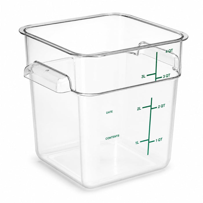 Glownary 4 Qt Square Polycarbonate Food Storage Container with Measurement Guides, Clear with Green Graduations, Commercial Grade, 7.1x7.1x7.3 Inches