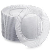 Glownary Wave Clear Plastic Plates, 10 Inch Round, BPA Free, Disposable, Heavy Duty for Wedding and Banquet, 144 Count