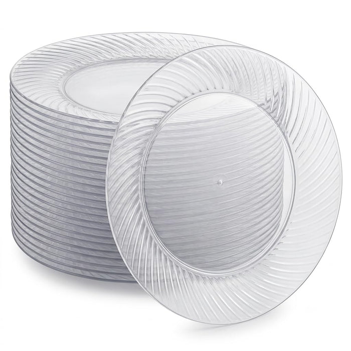 Glownary Wave Clear Plastic Plates, 10 Inch Round, BPA Free, Disposable, Heavy Duty for Wedding and Banquet, 144 Count