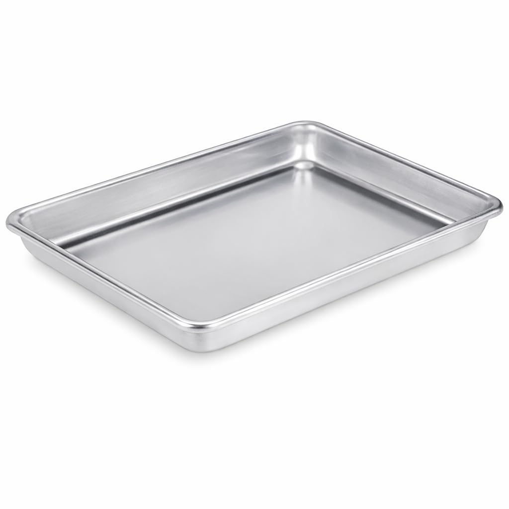 Glownary 1/8 Size Aluminum Sheet Pan, 19 Gauge Wire Rim, Silver, 6.5 x 9.5 x 1 Inch, Freezer and Oven Safe, Stackable, 12 Case view 2
