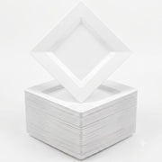 Glownary Florence Square Plastic Plates, 6 Inch, White, Wide Rim, BPA Free, 120 Count, for Events and Weddings