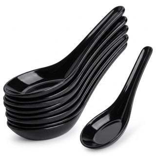 Glownary Black Plastic Asian Soup Spoons, 5.5 Inch, Mini Style, BPA Free, Disposable, 200 Count per Case
