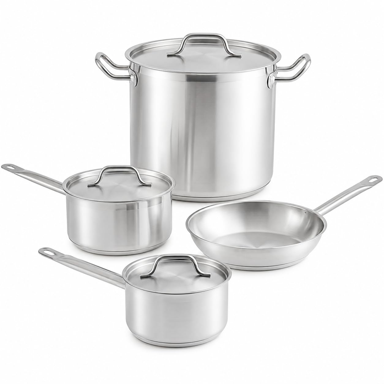 SS1 Series 7-Piece Induction Ready Stainless Steel Cookware Set with Aluminum-Clad Bottom, Silver, Includes 2 Qt and 3.5 Qt Sauce Pans, 16 Qt Stock Pot with Lids, 9.5 Inch Frying Pan