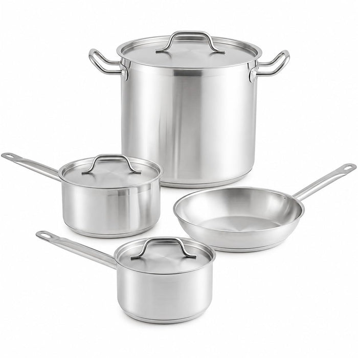 SS1 Series 7-Piece Induction Ready Stainless Steel Cookware Set with Aluminum-Clad Bottom, Silver, Includes 2 Qt and 3.5 Qt Sauce Pans, 16 Qt Stock Pot with Lids, 9.5 Inch Frying Pan