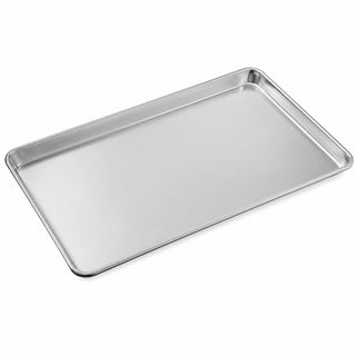 Full Size Aluminum Sheet Pan, 18 x 26 Inch, Wire Rim, 19 Gauge, Uncoated Silver, Rectangle Bun Pan, Freezer and Oven Safe
