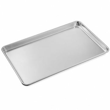 Full Size Aluminum Sheet Pan, 18 x 26 Inch, Wire Rim, 19 Gauge, Uncoated Silver, Rectangle Bun Pan, Freezer and Oven Safe