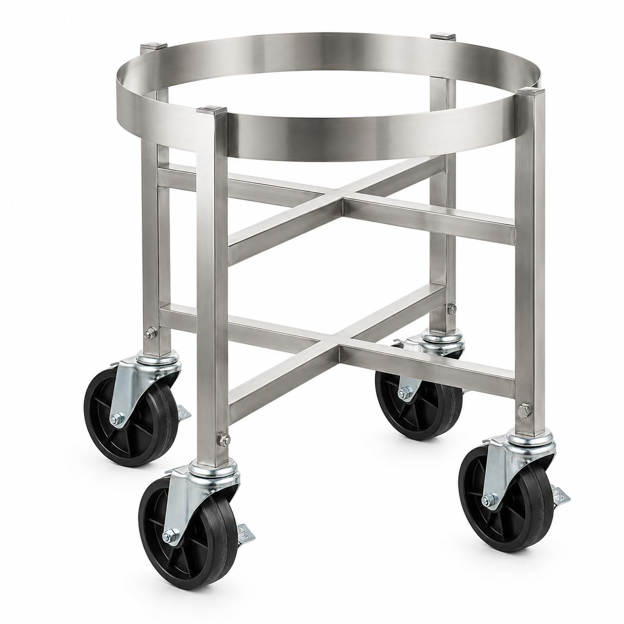 18-Inch Stainless Steel Stock Pot Dolly with Locking Swivel Casters, Commercial Kitchen Transport Cart, 304 Grade, 20x22 Inches, Silver