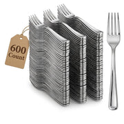 Glownary Classic Silver Heavy Weight Plastic Fork, 7 1/4 Inch, 600 per Case, Disposable Flatware for Weddings and Catered Events
