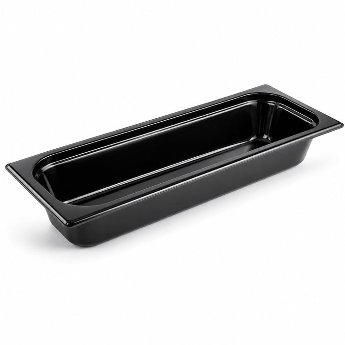 Glownary 1/2 Size Long Food Pan, Black Polycarbonate, 20.75 x 6.25 x 2 Inches, NSF Listed, Stackable, Dishwasher Safe, Commercial Grade