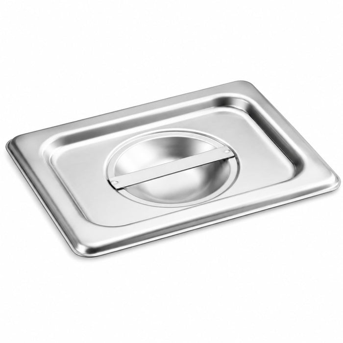 1/6 Size Stainless Steel Steam Table Pan Cover, 7x6.5x1 Inch, Silver Rectangle with Handle, NSF Listed, Made in USA