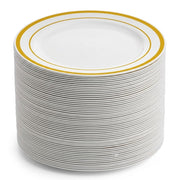 Glownary Halo White Plastic Plates with Gold Bands, 6 Inch, 150 Count, BPA Free, Disposable, for Weddings and Events