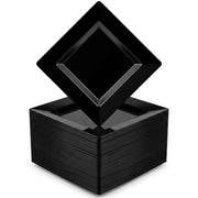 Glownary Square Plastic Plates, 6 Inch, Black, Wide Rim, BPA Free, Recyclable, 120 Count, for Events and Weddings