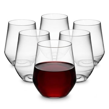 Glownary Stemless Wine Glass, Clear PET Plastic, 12 oz, Round Shape, BPA Free, Hand Wash Only, 64 per Case