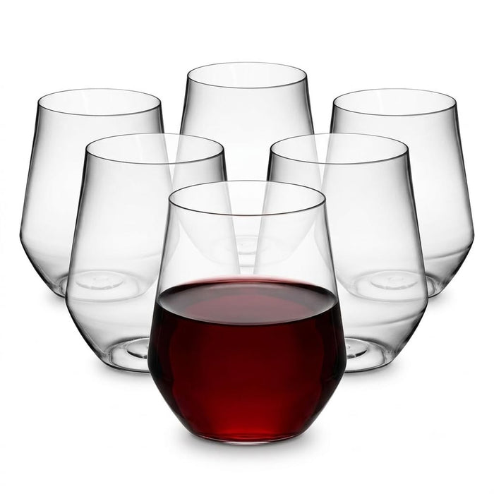 Glownary Stemless Wine Glass, Clear PET Plastic, 12 oz, Round Shape, BPA Free, Hand Wash Only, 64 per Case