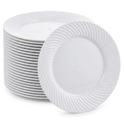 Glownary Wave Plastic Plates, 9 Inch White, Round Scalloped Edge, BPA Free, Polystyrene, for Events and Weddings, 180 Count