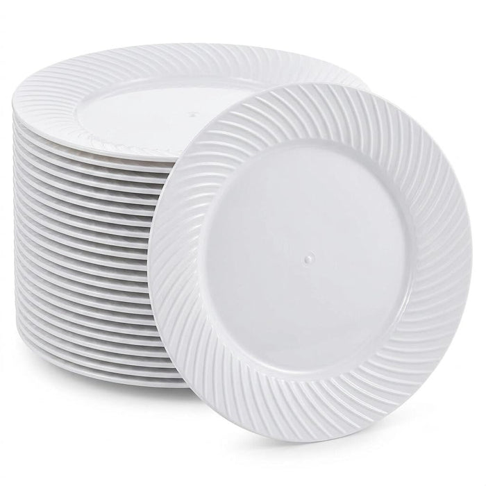 Glownary Wave Plastic Plates, 9 Inch White, Round Scalloped Edge, BPA Free, Polystyrene, for Events and Weddings, 180 Count