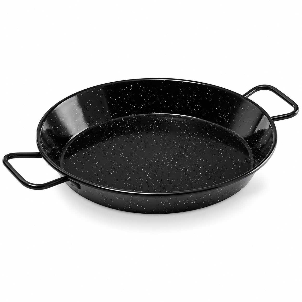 Glownary 11-Inch Enameled Carbon Steel Paella Pan, Black, Round Shape with Dual Loop Handles, Hand Wash Only, for 2-3 Servings
