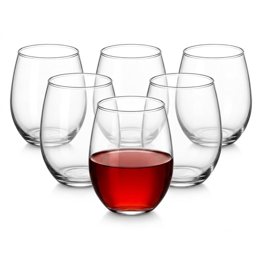 Glownary Clear PET Plastic Stemless Wine Glass, 16 oz, 64 Count Case, BPA Free, Hand Wash, Crystal-Clear Design, Round Shape, 4.5 Inch Height