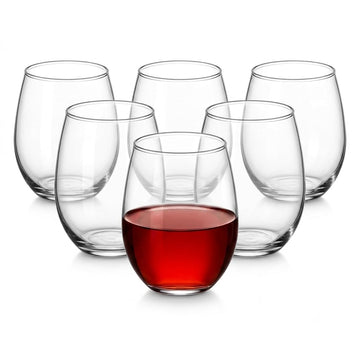 Glownary Clear PET Plastic Stemless Wine Glass, 16 oz, 64 Count Case, BPA Free, Hand Wash, Crystal-Clear Design, Round Shape, 4.5 Inch Height