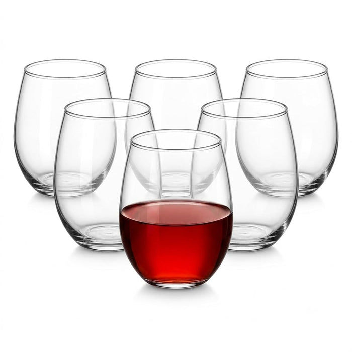 Glownary Clear PET Plastic Stemless Wine Glass, 16 oz, 64 Count Case, BPA Free, Hand Wash, Crystal-Clear Design, Round Shape, 4.5 Inch Height