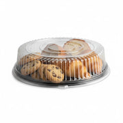 Glownary 16-Inch Round Black Plastic Catering Tray with High Dome Lid, PET Material, Stackable, BPA Free, Single Compartment, 10 Pack