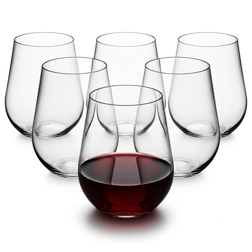 Glownary Clear Plastic Stemless Wine Glass, 14 oz, PET Material, Heavy Weight, Crystal Clear Design, Round Shape, 64 per Case, 4 Inches Height