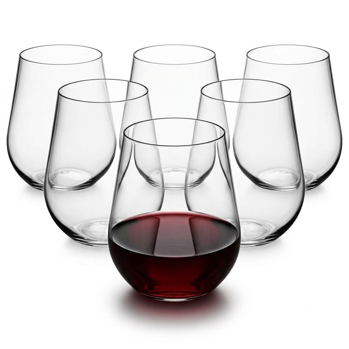Glownary Clear Plastic Stemless Wine Glass, 14 oz, PET Material, Heavy Weight, Crystal Clear Design, Round Shape, 64 per Case, 4 Inches Height