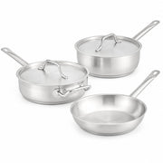 SS1 Series 5-Piece Induction Ready Cookware Set, Stainless Steel with Aluminum-Clad Bottom, 3 Qt Saucier, 3 Qt Saute Pan, 9.5 Inch Fry Pan, Silver, NSF Listed