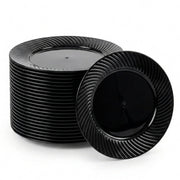 Glownary Wave Black Plastic Plates, 6 Inch Round, Polystyrene, Scalloped Edge, for Events and Weddings, 180 Count