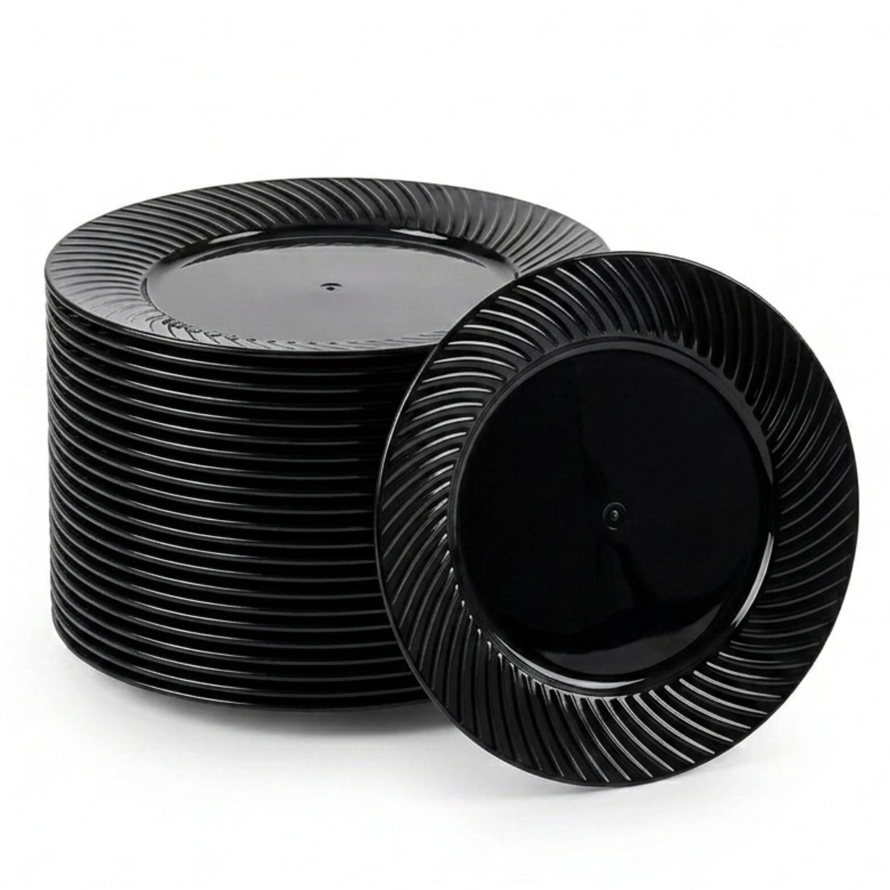 Glownary Wave Black Plastic Plates, 6 Inch Round, Polystyrene, Scalloped Edge, for Events and Weddings, 180 Count