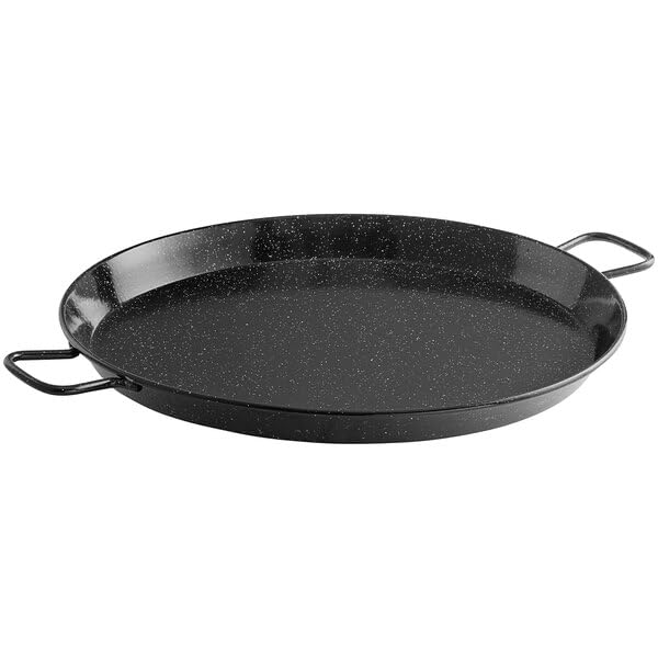 Glownary 24-Inch Enameled Carbon Steel Paella Pan, Black Dual Riveted Handles, Round Shape for 9-16 Guests, Professional Grade Cookware