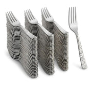 Glownary Hammered Silver Plastic Fork, 7.25 Inch Heavy Weight, Elegant Metallic Finish for Weddings and Events, 600 Count