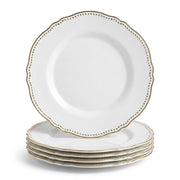 Glownary Heirloom White Round Plastic Plates with Gold Rim, 10 Inch, 120 Count, BPA Free, Disposable, for Events and Weddings