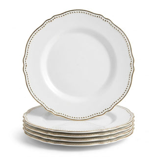 Glownary Heirloom White Round Plastic Plates with Gold Rim, 10 Inch, 120 Count, BPA Free, Disposable, for Events and Weddings