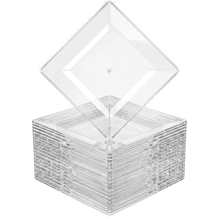 Glownary Square Clear Plastic Plates, 6 Inch, BPA Free, Wide Rim, Polystyrene Construction, Crystal Clear, 120 Count, for Wedding and Events