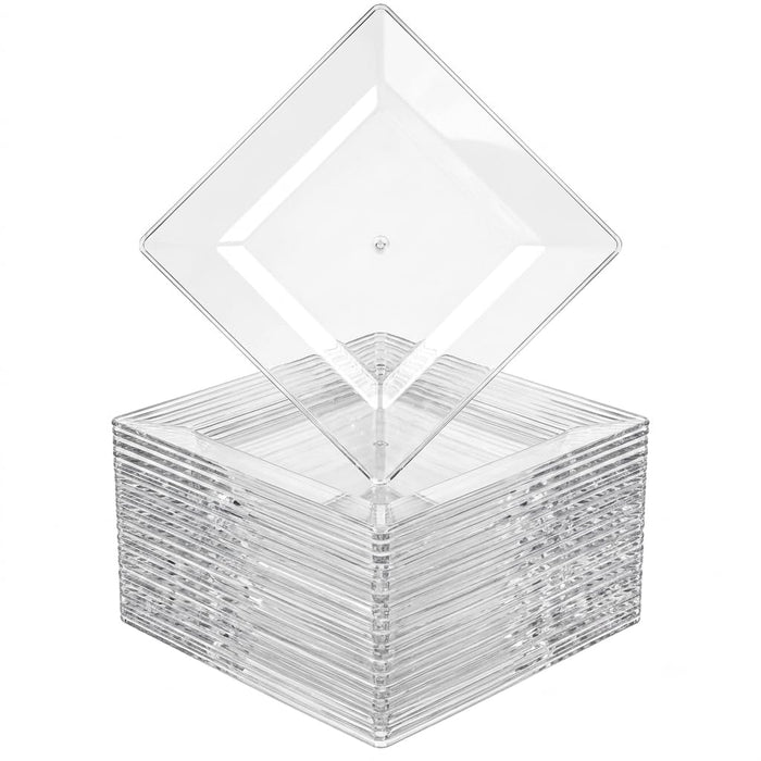 Glownary Square Clear Plastic Plates, 6 Inch, BPA Free, Wide Rim, Polystyrene Construction, Crystal Clear, 120 Count, for Wedding and Events