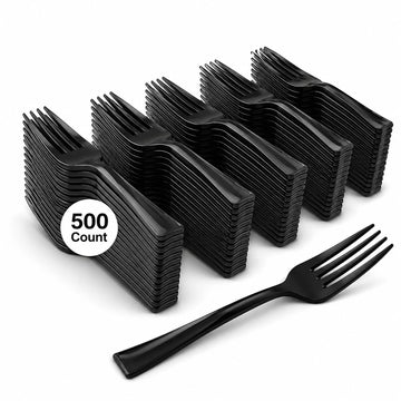 Glownary Black Heavy Weight Plastic Tasting Fork, 4 Inch, 4-Tine Design, Polystyrene, BPA Free, Recyclable, 500 per Case