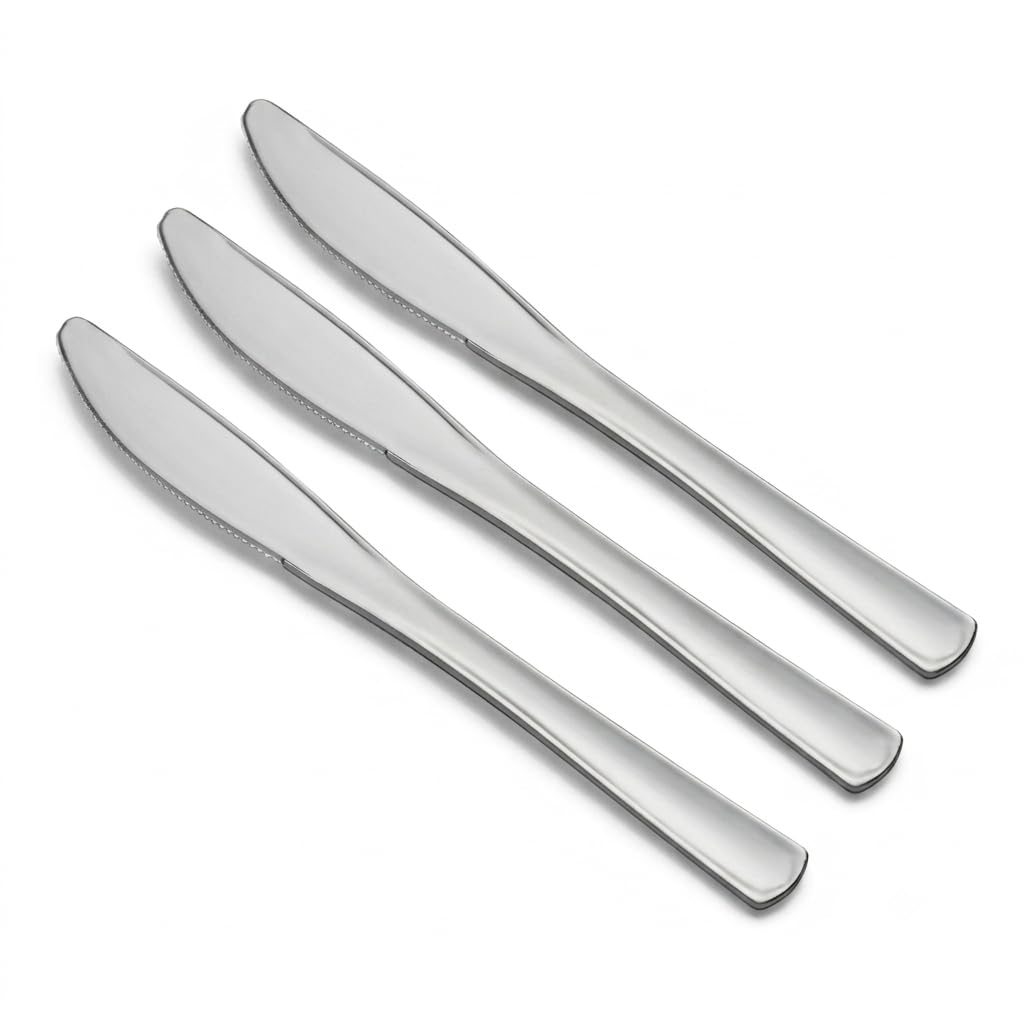 Glownary Classic Heavy Weight Plastic Knife, 7 3/4 Inch, Silver, Disposable Flatware for Weddings and Catering, 600 per Case