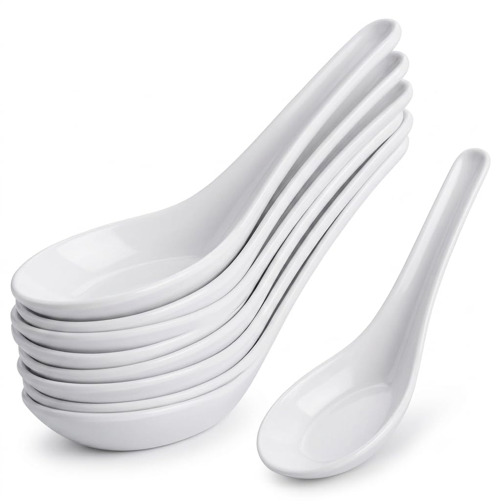 Glownary White Plastic Asian Soup Spoon, 5.5 Inch, BPA Free, Recyclable, 200 per Case, Petite Style for Catering and Events