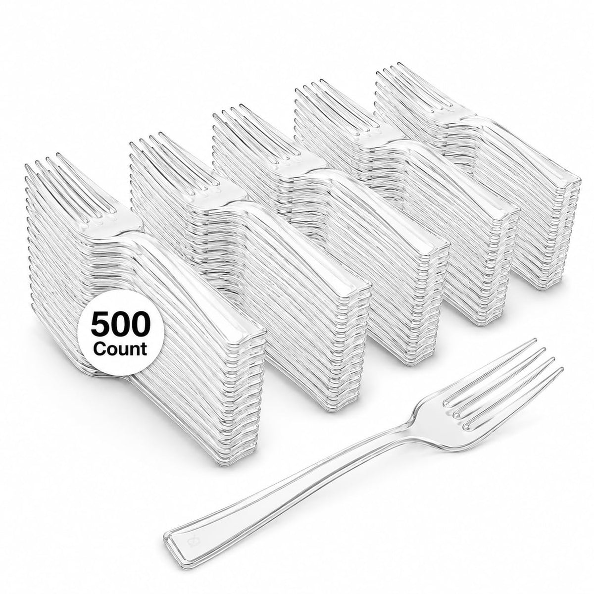 Glownary Clear Plastic Tasting Fork, 4 Inch Heavy Weight, 4-Tine Design, BPA Free Polystyrene, Mini Size for Appetizers and Desserts, 500 per Case