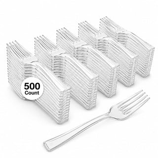 Glownary Clear Plastic Tasting Fork, 4 Inch Heavy Weight, 4-Tine Design, BPA Free Polystyrene, Mini Size for Appetizers and Desserts, 500 per Case